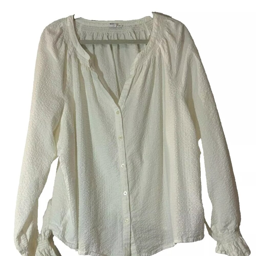 Gap Seersucker Peasant Shirt plus size XXL White - Picture 2 of 10